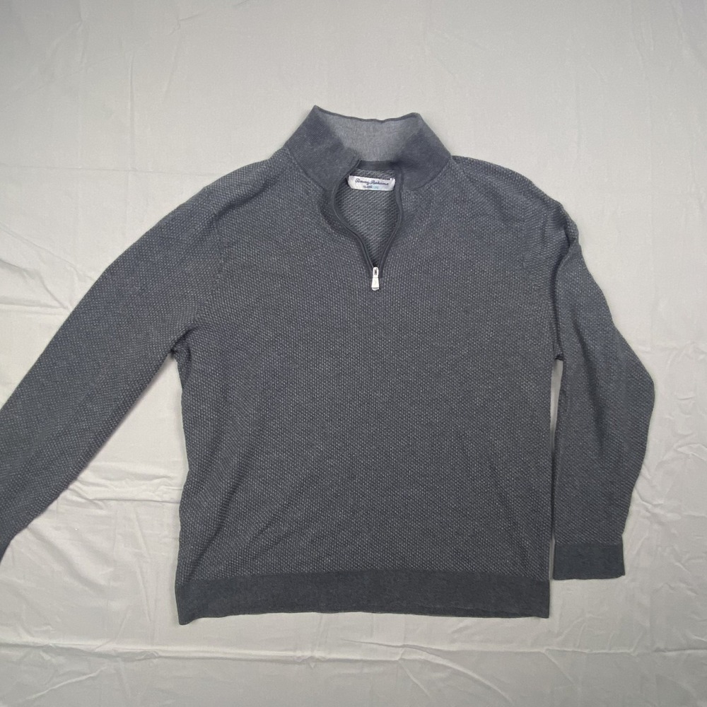 Tommy Bahama Men's IslandZone Quarter Zip Sweater XL Gray Cotton Blend